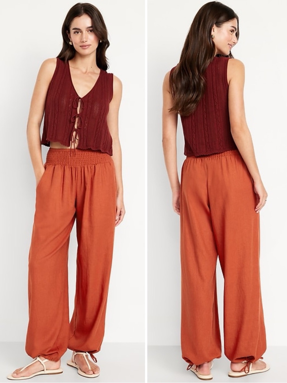 OLD NAVY Mid-Rise Linen-Blend Harem Balloon Leg Pants in Rusty Torch Size LP